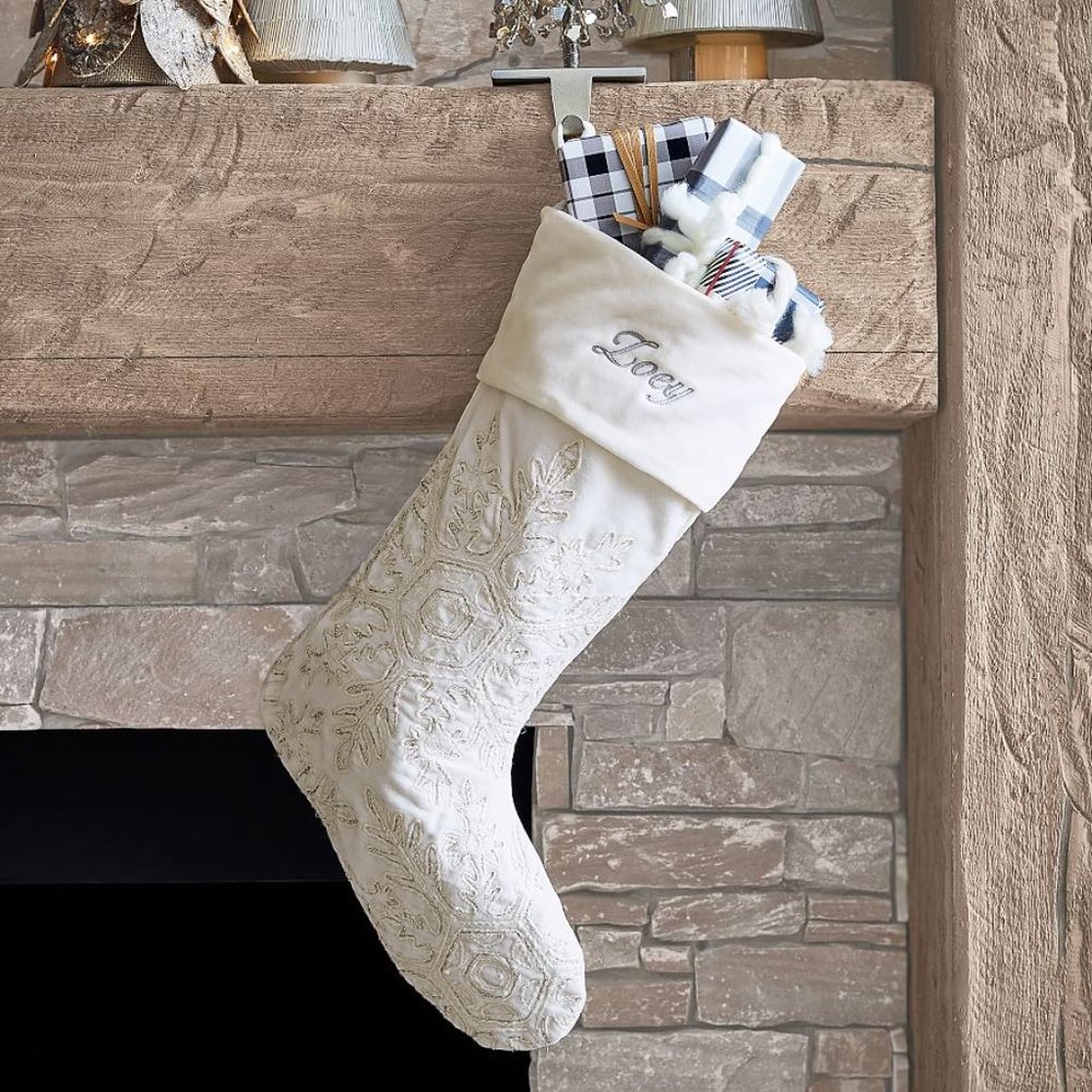 NWT Pottery Barn Embellished Velvet Snowflake Stocking